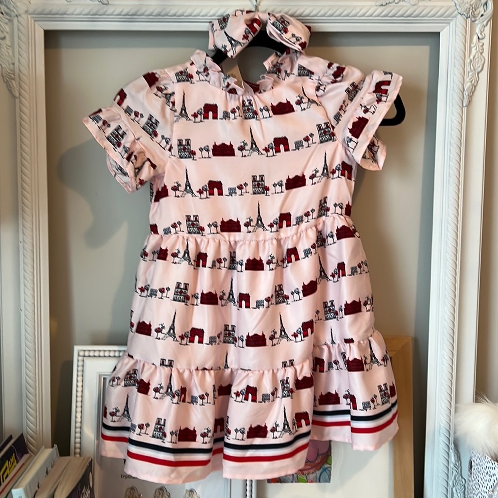 Janie and jack Paris pink dress, with matching headband